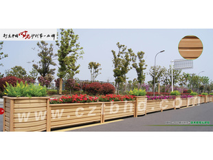 道路花箱花坛护栏隔离栏、交通设施花篮镀锌钢质花盆护栏木质花箱