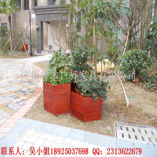园林工程 碳化防腐木花盆实木花箱楼盘绿化花槽 厂家批发
