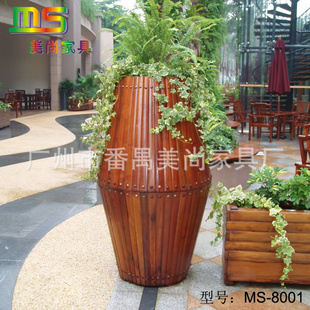 房地产专用实木制作腰鼓户外花箱厂家直销物美价廉