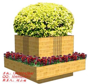 厂家广场花箱/实木花箱/木质花钵