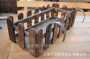 挂式花架 阳台栏杆挂盆 实木花盆 炭化防腐木花槽 圆头花箱