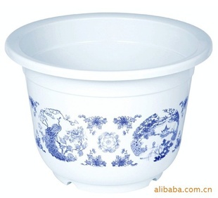 厂家批发户外仿瓷青花花盆 优质塑料青花盆 中式青花花盆 园艺盆