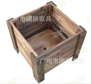 厂家直销 炭化炭烧实木方大花盆 防腐木花盆/木花盆