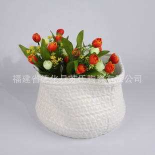德化厂家直销 特色花盆热卖 麻袋绳条纹大花缸 家居陶瓷 58085