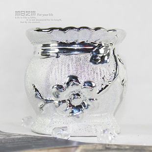 新款上市 镀银陶瓷花瓶 仿真花花器花盆家居摆件装饰品 绢花