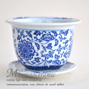 景德镇陶瓷花钵 花盆容器 园艺花盆 青花花盆 家居饰品 12025