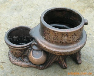 小石磨瓷盆 特色花盆 组合容器 艺术摆设