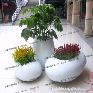 玻璃纤维植物纤维蛋形花盆,创意三组合花盆,仿瓷白色变形蛋花盆