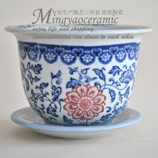 景德镇陶瓷花钵 花盆容器 园艺花盆 青花花盆 家居饰品 12018