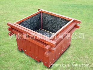 YQZY-714 防腐木花箱生产、 塑木花箱加工、木质花盆定做山东济南