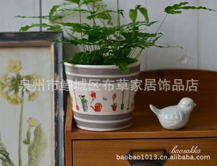 园艺工具 图案 直边小花盆 底部无孔