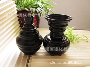 库存尾货低价批发创意盆栽瓷器 时尚黑色陶瓷花盆容器花插花瓶