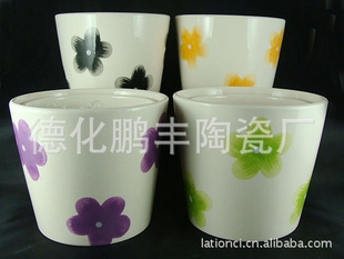 【鹏丰陶瓷】园艺用品16.5口径轻质陶瓷卡通套三花盆(带底盘)