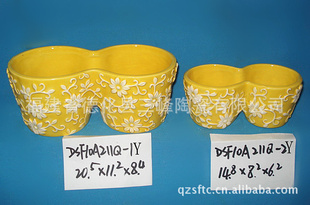 陶瓷 花盆 厂家直销 白云土 连体花盆 2合1花盆 花缸 容器