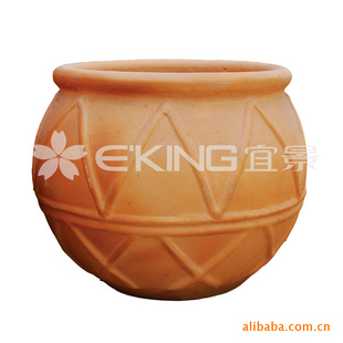 园林花盆 红陶齿状纹陶罐陶盆 工艺品摆设 艺术装饰品 陶瓷花盆