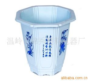 塑料花盆棕红色 白色 多角形兰花盆 多面印图 EG1