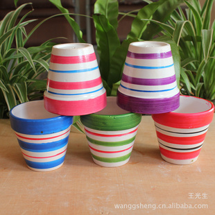 陶瓷工艺品 新款11031条纹迷你花盆 园艺园林盆栽花园 厂家直销