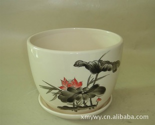 批发陶瓷工艺品  园林盆栽  小花盆  14CM带碟花盆