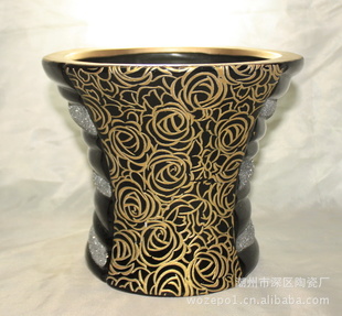 陶瓷花盆批发 花盆 花器 陶瓷工艺花盆 家居饰品538黑金