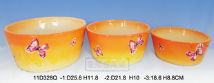 陶瓷工艺品 白云土蝴蝶纹饰橙色圆形花盆花缸