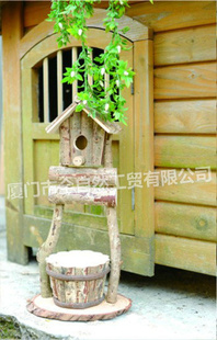 精品带鸟屋楠木花盆 自然田园落地式庭院装饰木花盆系列 10B361