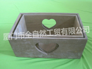 落地式桃心雕刻仿古园艺花盆 木质工艺品迷你花盆批发 11BFL022