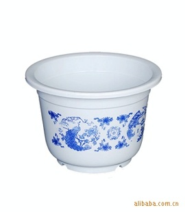厂家批发户外蔬菜盆仿瓷青花盆 平边花盆 中式仿青花塑料花盆系列