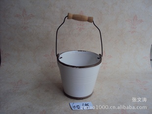 外贸陶瓷树脂工艺品批发 【仿搪瓷小桶花盆(6015)】 亮点