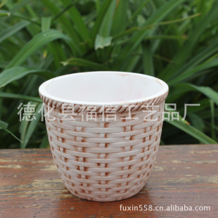 陶瓷工艺品11323竹编篓筐花盆迷你花盆陶瓷花盆园艺盆栽专用花盆