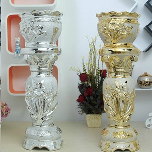 屋美屋家饰 电镀陶瓷工艺品  欧式罗马柱 陶瓷花盆 大型罗马柱
