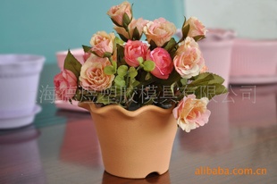 维罗纳品牌 圆形塑料花边花盆  圆形塑料花边花盆 橙色花盆批发