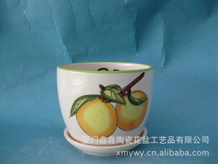 花盆陶瓷批发  园艺用品批发  12CM黄桃花盆陶瓷批发  陶瓷花盆