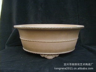 【手工】陶制 紫砂 花盆容器 绳纹丸云足