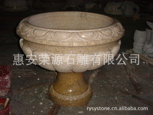 厂家热销惠安石雕石材花钵/花盆雕刻/黄锈石花盆花钵HP0145~0147