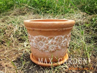 花盆容器\花园摆饰\红陶盆\手压粗陶\太阳花圆形盆