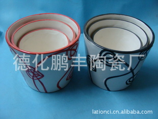 园艺用品16.5口径轻质陶瓷卡通套三花盆RF09001(带底盘)