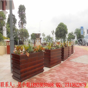 厂家小区道路环保隔离花箱 可定制批发绿化带实木花盆