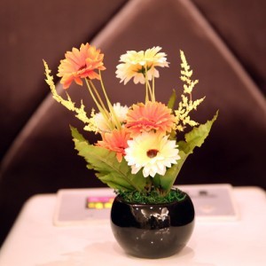 美丽仿真绢花陶瓷盆栽 仿真毛芯菊花