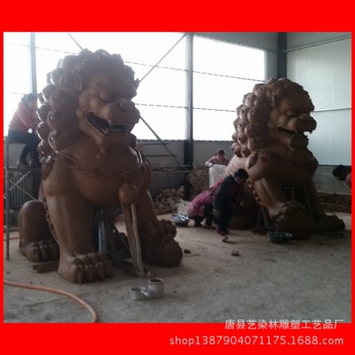 批发定制大型雕塑 玻璃钢仿真动物雕塑 北京门狮雕塑摆件工艺品