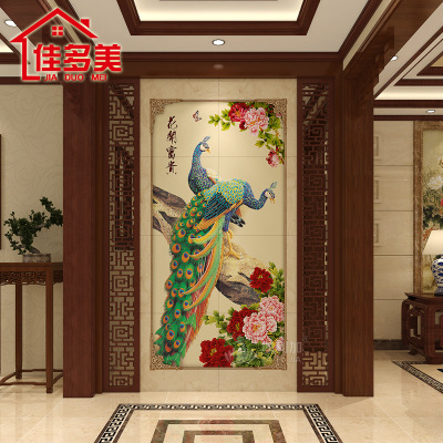 【商家力荐】中式仿古孔雀瓷砖 彩雕文化石背景墙