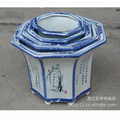 厂家直销景德镇陶瓷花盆园艺八角花盆梅兰竹菊花盆批发送托盘花盆