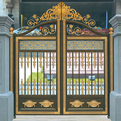 批发欧式仿古别墅推拉门 可定制铝艺庭院大门 金属建材雕刻镂空