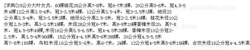 求购15公分大叶女贞，60棵桂花 乌桕