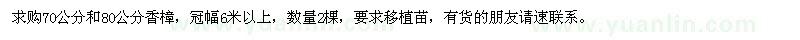 求购70公分和80公分香樟2棵