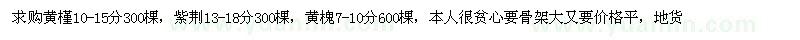 求购黄槿10-15分300棵，紫荆13-18分　黄槐7-10分