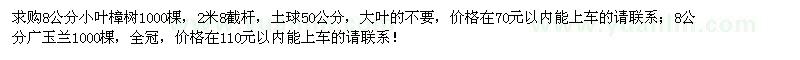 求购8公分小叶樟树、广玉兰各1000棵