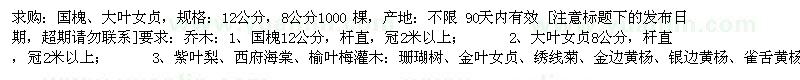 求购国槐、大叶女贞12公分，8公分 1000棵