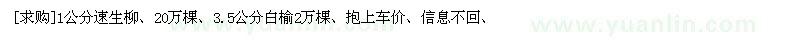 求购1公分速生柳、20万棵、3.5公分白榆2万棵