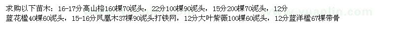 求购16-17分高山榕160棵70泥头，22分100棵90泥头等苗木