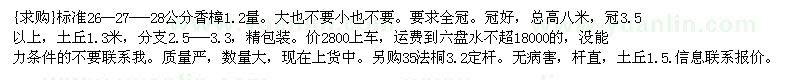 求购标准26--27---28公分香樟 35法桐